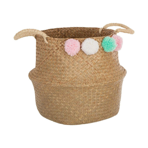 Multi-purpose basket Atmosphera Children's wicker Pompoms (34 x 28 x