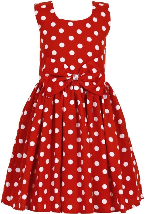 Girls Midi/Knee Length Casual Dress (Red, Sleeveless) Polka dot