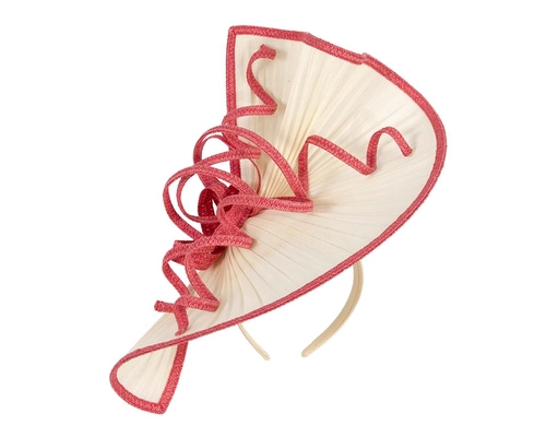 Large cream and coral jinsin racing fascinator