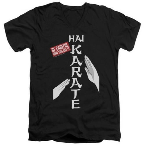 Trevco Hai Karate-Be Careful Short Sleeve Adult 30-1 V-Neck Tee- Black