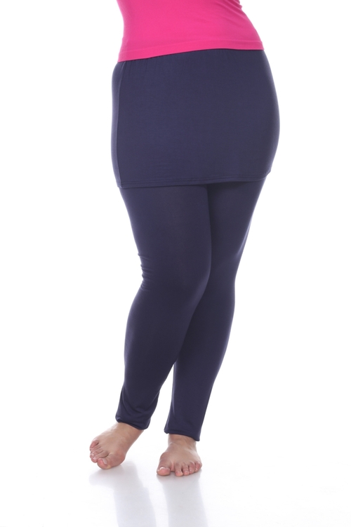 White Mark PS202-02-2XL Womens Plus Size Skirted Leggings, Navy - 