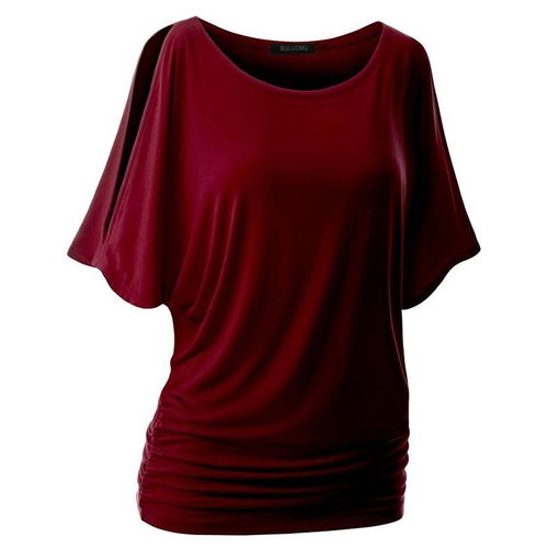  Women O Neck Plus Size 5XL Ruched T Shirt