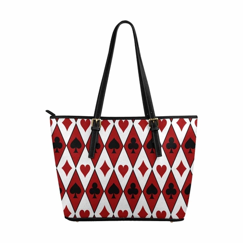 Large Leather Tote Shoulder Bag - Red and White