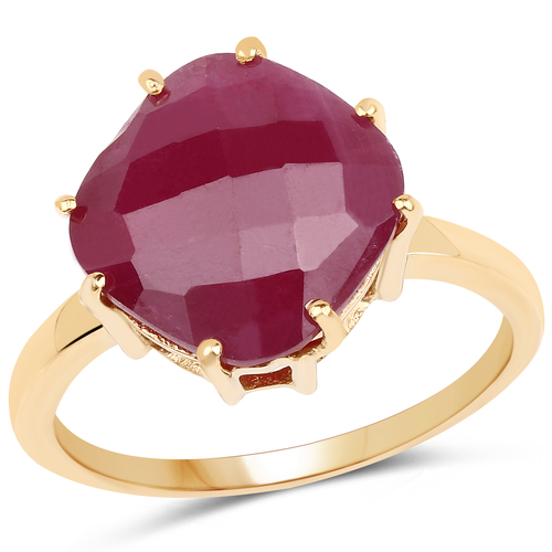 14K Yellow Gold Plated 8.95 Carat Glass Filled Ruby .925 Sterling