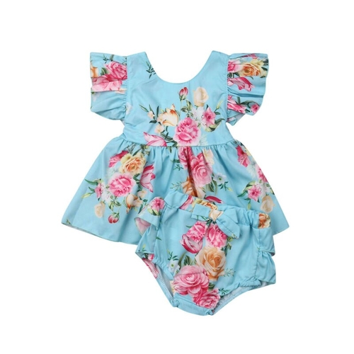 Cute Print Baby Girl summer set Vest Ruffle Tops