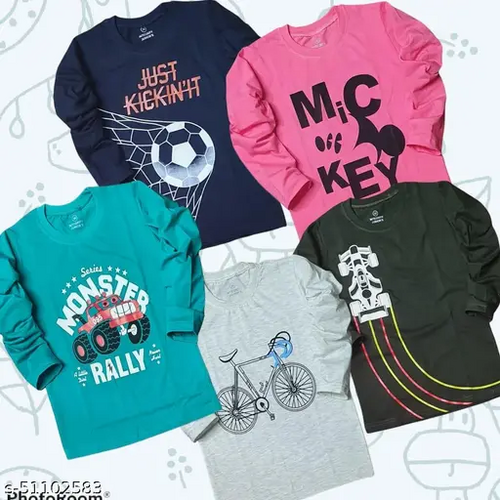 Boys Multicolor Cotton Tshirts & Polos Pack Of 5