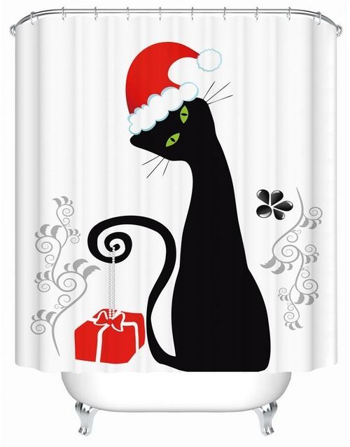 SantaвЂ™s Black Cat Shower Curtain