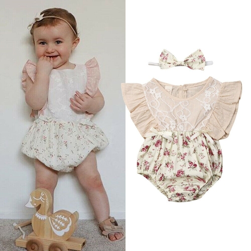 0 24M Infant Baby Girl Bodysuits 2pcs Ruffles