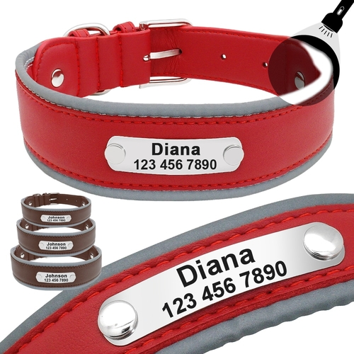 Leather Dog Collar For Large Dogs Reflective