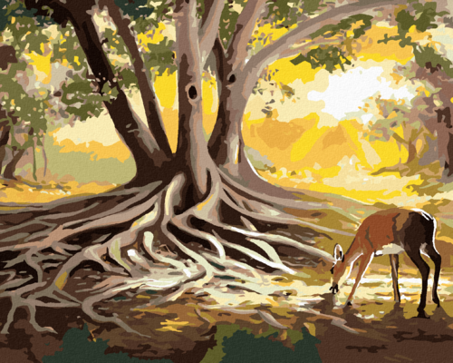 Zuty - Paint by Numbers - DOE AT THE ROOT OF A TREE (D. RUSTY RUST),