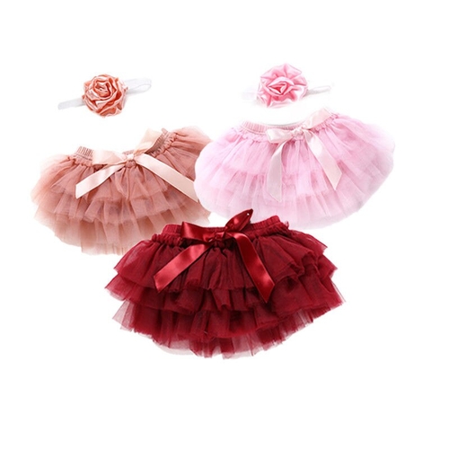 Newborn Baby Girls Boys Skirt Headband 2PCS Layer