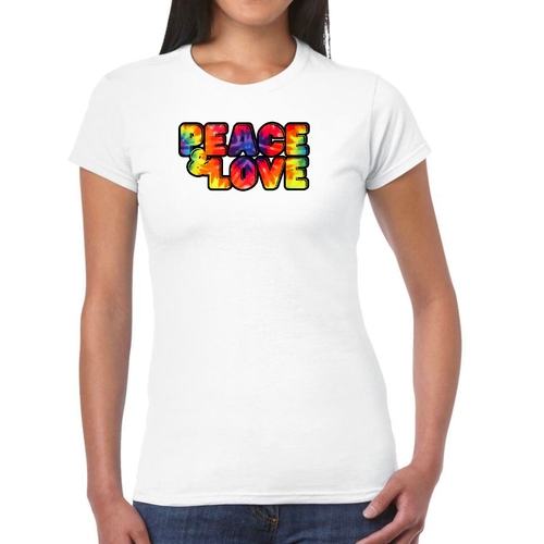 Womens Graphic T-shirt Peace and Love Multicolor Illustration