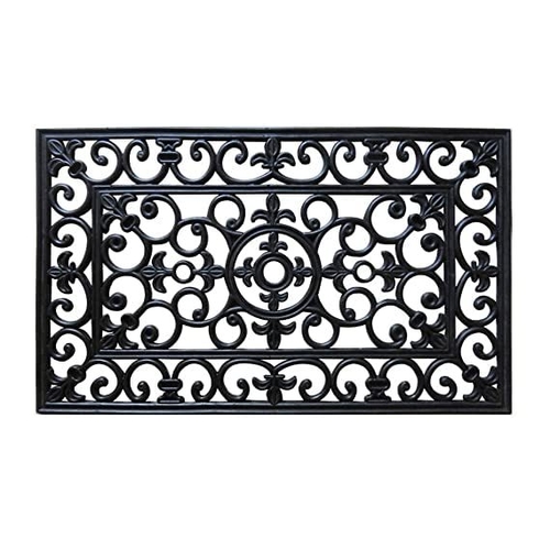 Rubber Iron Grill Mat French Lilly Design Rectangular Non-Slip Doormat