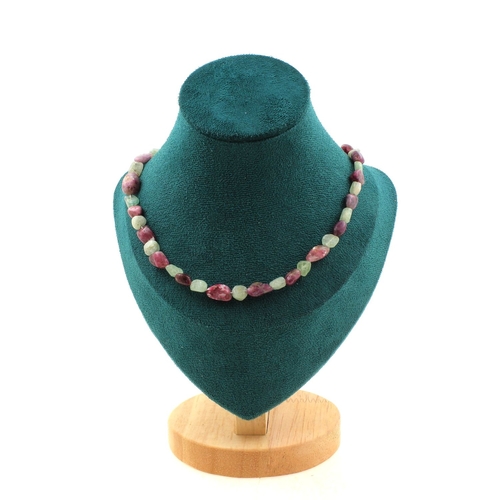 Green Kyanite + Rubellite Tourmaline beads necklace.