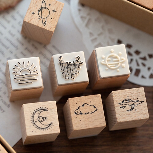 16 Pcs/Set Natural Wooden Rubber Stamps Seal Set