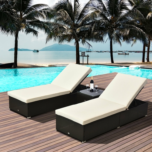 Outsunny 3pcs Rattan Wicker Chaise Lounge Set Outdoor Patio Lounger