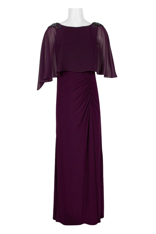 Adrianna Papell Boat Neck Embellished Shoulder 3/4 Sleeve Cape Solid