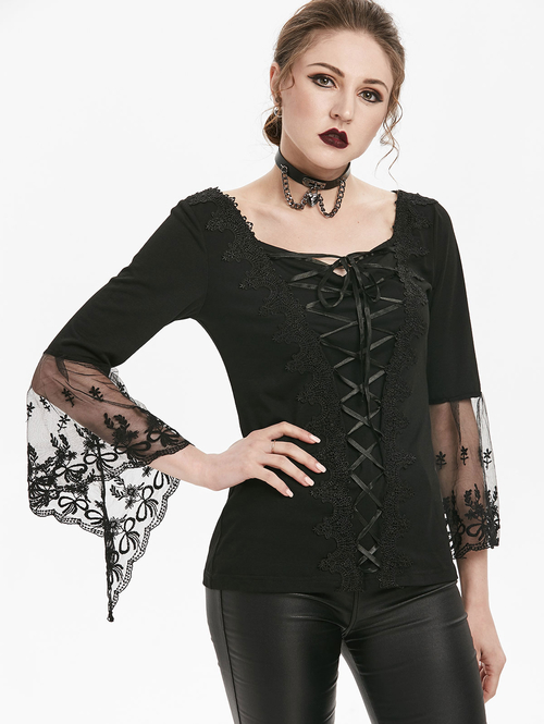  Black Gothic Bandage Women T Shirt Applique