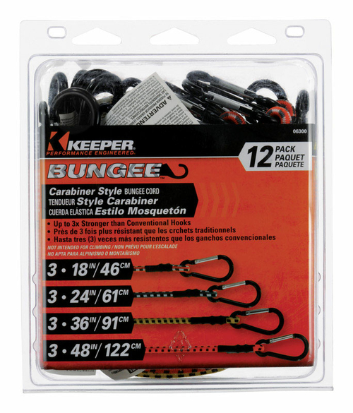 Keeper 8865552 Carabiner Style Bungee Cord, Assorted - Pack of 12