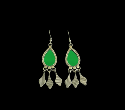 Silver Hooks with Green Mirror & Silver Danglers