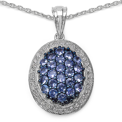 2.20 Carat Tanzanite and White Cubic Zirconia Pendant in Sterling