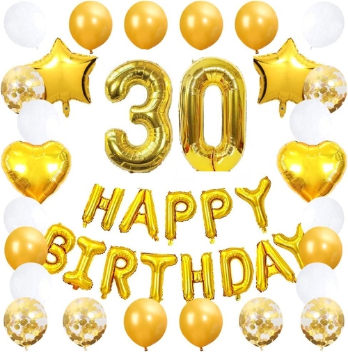 30th Birthday Party Decoration Kit with Star Heart Latex Confetti