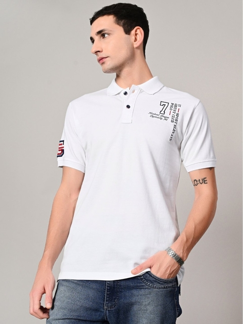 Men's Printed Pure Cotton Polo T-Shirt (Color White) (Size M)