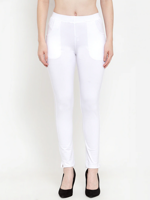 Women's Solid Ankle-Length Leggings(SizeM)(Colorwhite)