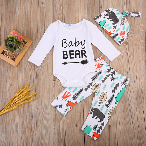 3 Pcs Newborn Baby Kids Girl Boy Letters Outfit