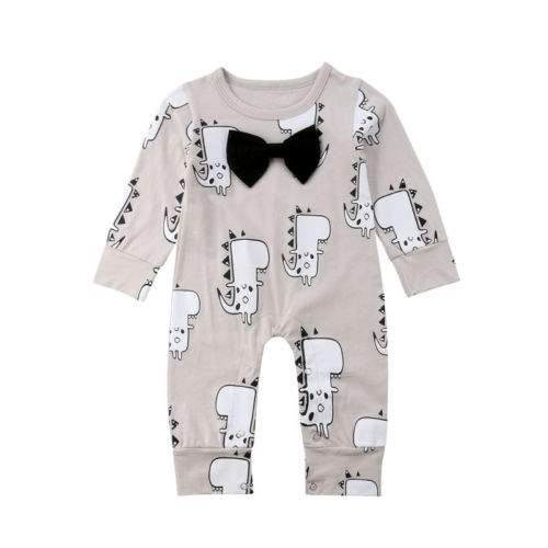 Newborn Infant Baby Boys Dinosaur Bow Romper 