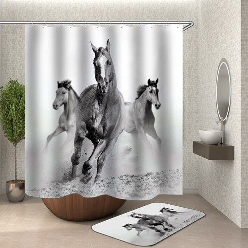 Black And White Horses Shower Curtain