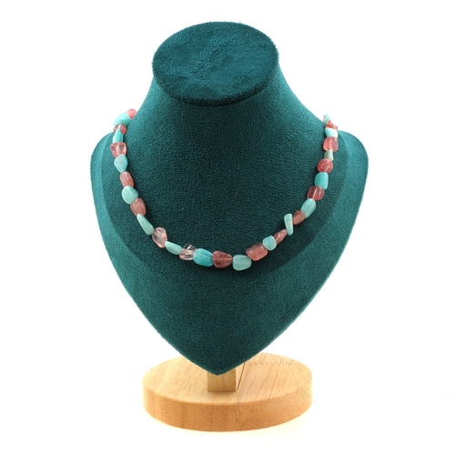 Strawberry Quartz from Madagascar + Amazonite beads necklace.
