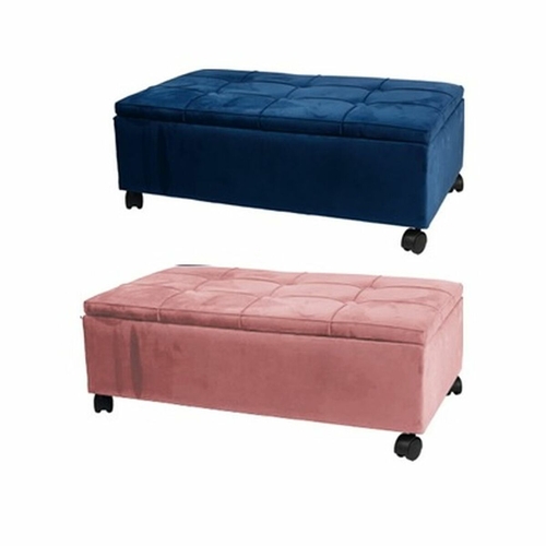 Bench DKD Home Decor   Pink Polyester Velvet Navy Blue Poplar (70 x