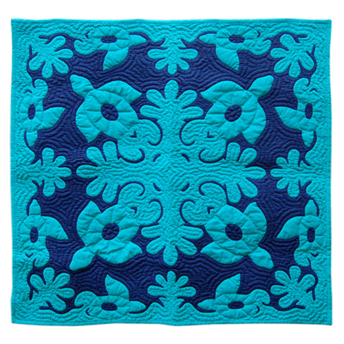 42″ Hawaiian Quilt Wall Hanging – Aqua Green Honu Design