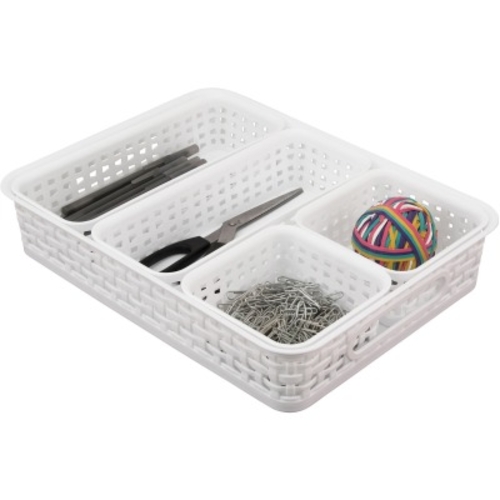 Advantus AVT37818 Plastic Weave Bin Set, White