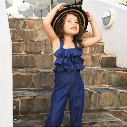 Toddler Kids Girls Denim Bib Pants Sleeveless