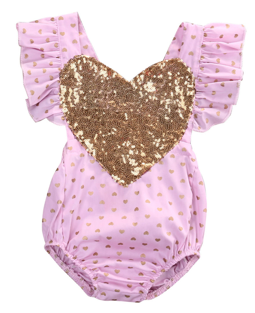 Newborn Baby Girl Bodysuit Bling Sequins Love