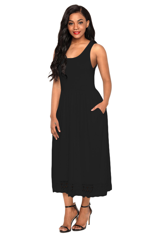 Black Bohemian Lace Hem Slip Dress