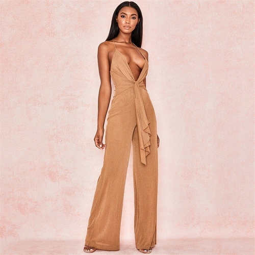 Deep V Neck Wrap Mesh Long Rompers