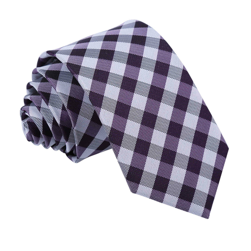 Gingham Check Slim Tie - Purple