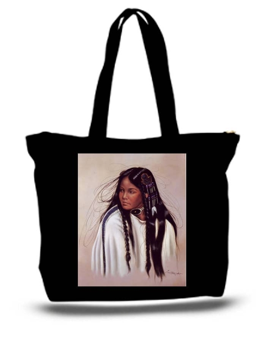 Native American Indian Girl Large Tote Grocery & Stuff Bag