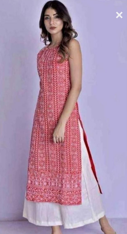 Women Orange Rayon kurti with palazo set size XXL