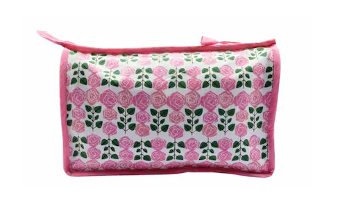 Printed Canvas Pink Rose Design Travel & Cosmetic Pouch For Ladies And