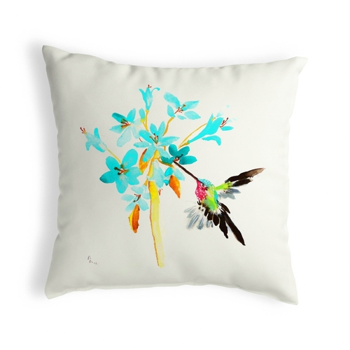 Betsy Drake KS331 12 x 12 in. Blue Hummingbird Small No-Cord Pillow