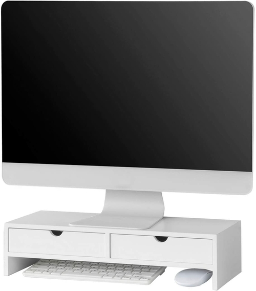 VIKUS White Monitor Stand Desk Organizer with 2 Drawers