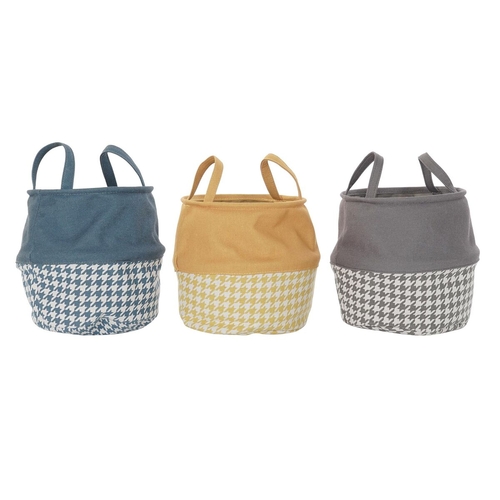 Laundry basket DKD Home Decor Houndstooth Yellow Grey Dark grey 28 x