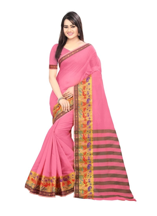 Generic Women's Cotton Silk Saree(Light Pink,