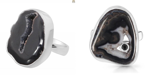 Agate (Black) Adjustable Ring & Adjustable Ring Round Eye Pack of 2