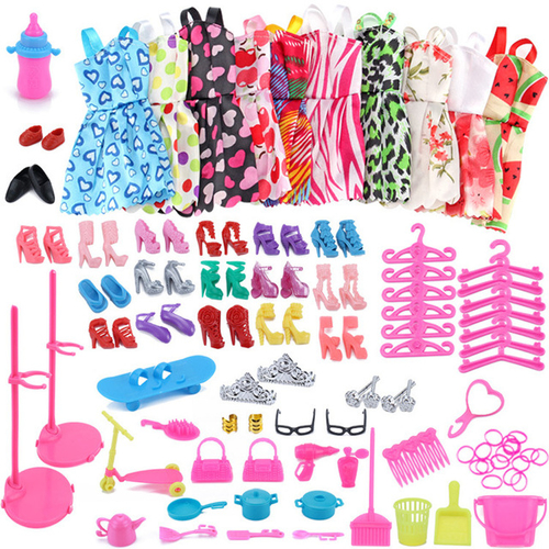 83PC/1Set Barbie Dress Up Clothes Lot Cheap Doll