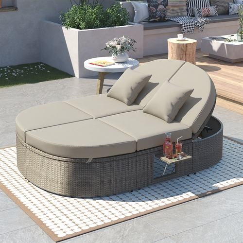 Outdoor Sun Bed Patio 2-Person Daybed with Cushions and Pillows,